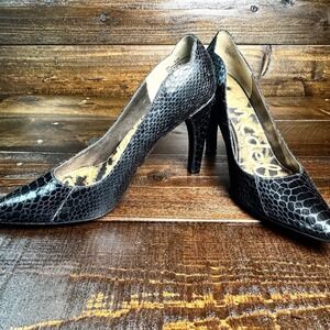 Sam Edelman Sadi Black‎ Faux Croc Curved High Heel Pumps Women's 8.5 M